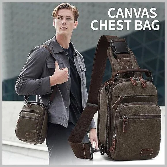 Sling Bag for Men Waxed Canvas Crossbody Bag Chest Bag Water Light Green